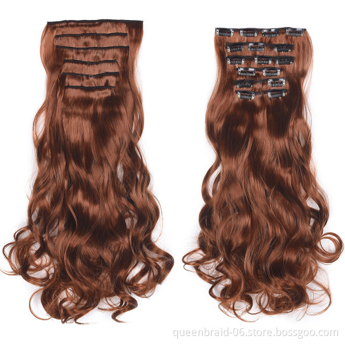 Wavy Curly Synthetic 16 Clips In Hair extension 24 Inch Long Body wave False Hairpiece Clip In Hair Extension 6pcs/set